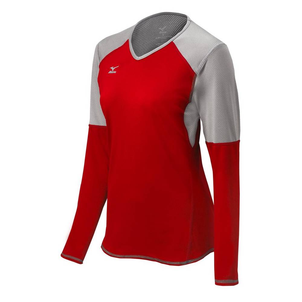 Mizuno Techno VI Long Sleeve - Bayan Forma - Kırmızı/Gümüş/Gri Türkiye (YLIOKH-529)